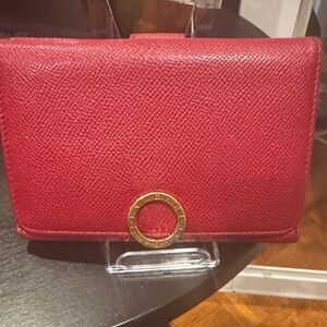 Bulgari Red Wallet with Gold Accent